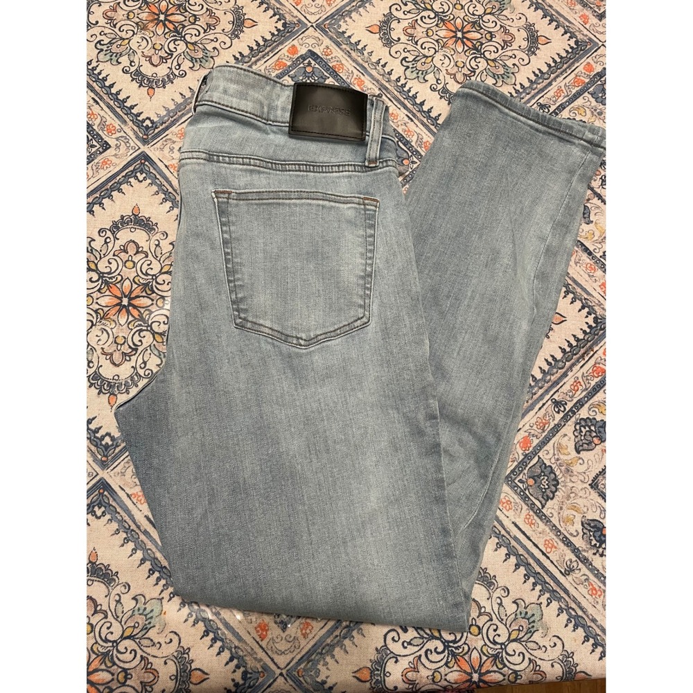 Express Mens Light Wash Slim Stretch Denim Jeans 32x32 Light Blue